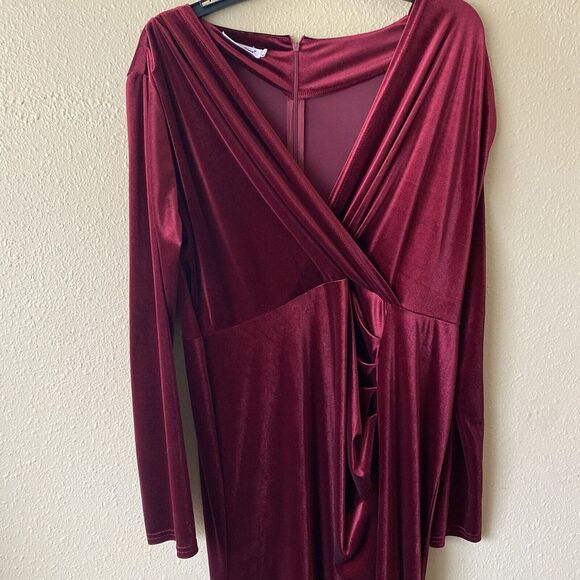 Ababalaya Crushed Velvet Maroon Red Slit Maxi Dress‎ XXL Dark Romantic - Picture 4 of 14